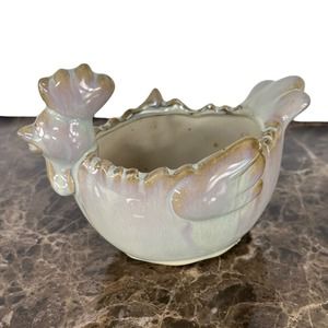 Rooster Chicken Glazed Pottery Dish Decor 6” x 4” Planter Farmhouse Country Chic
